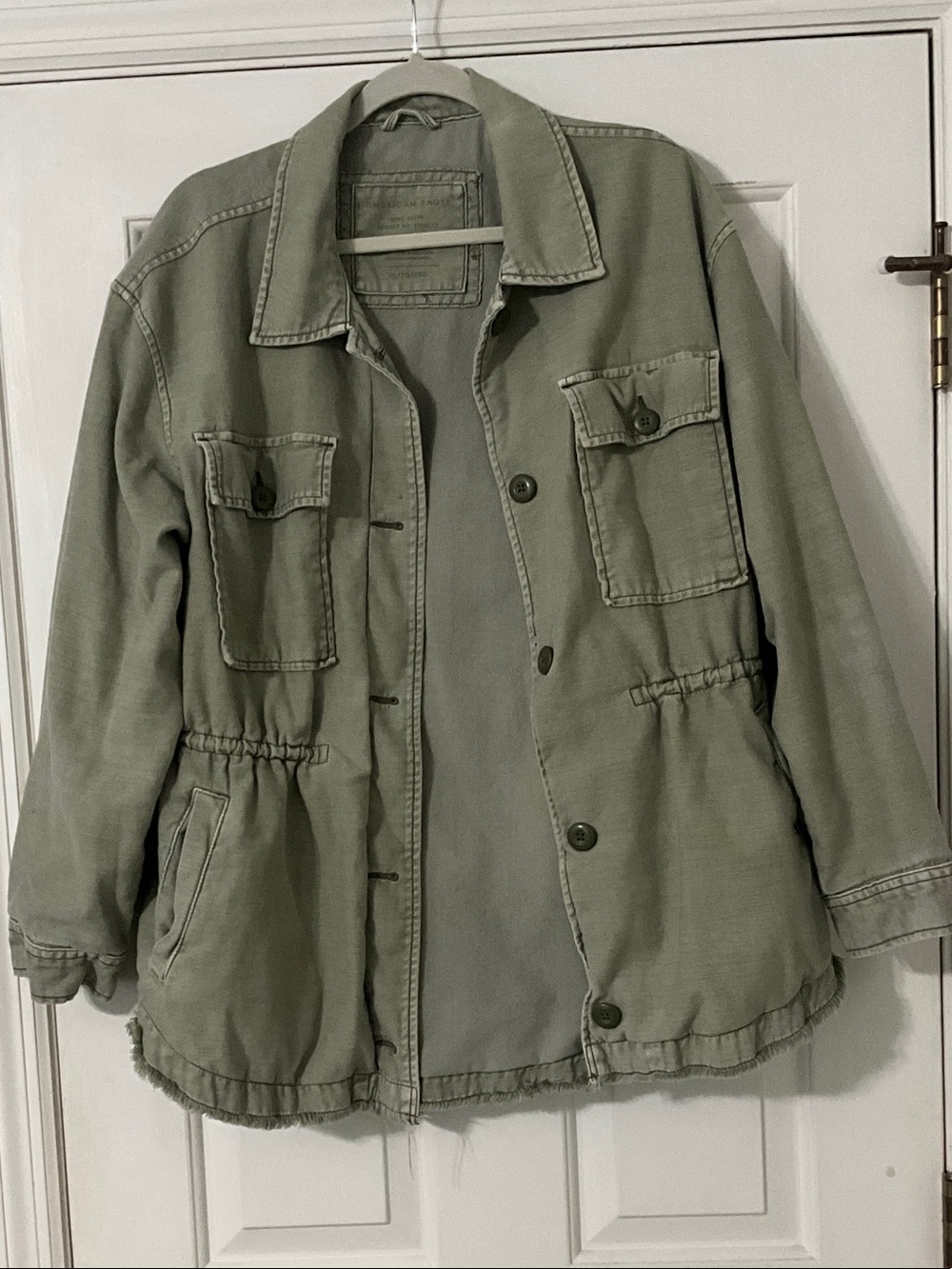 American Eagle Outfitters Olive Green Utility Jacket with Drawstring